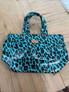 Consuela Aqua and Black Leopard-Print Tote NWOT Never Used